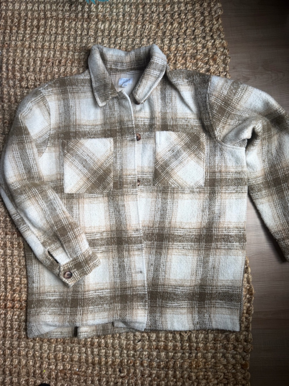 Time and Tru Cream and Tan Plaid Shacket